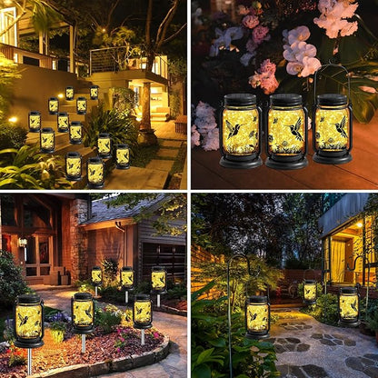 YJFWAL Hummingbird Solar Lanterns Outdoor Waterproof - Birthday, Mothers Day Gifts for Women Mom Grandma, Mason Jar Garden Lights for Patio, Yard, Porch, Balcony, Garden Decor