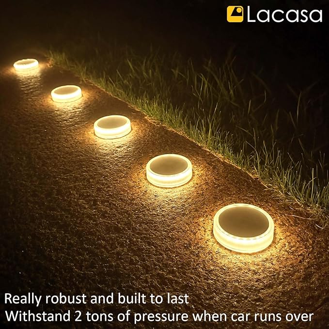 Lacasa Solar Deck Lights, 4 Pack 30LM Outdoor Solar Powered Step Lights, LED Dock Lights Warm White 2700K Light up All Night IP68 Waterproof Auto ON/Off for Garden Stairs Driveway Pathway Lighting