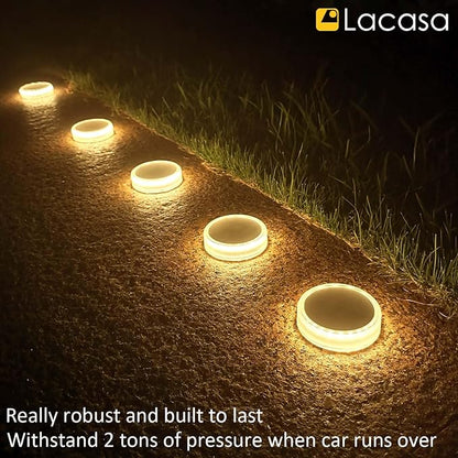 Lacasa Solar Deck Lights, 4 Pack 30LM Outdoor Solar Powered Step Lights, LED Dock Lights Warm White 2700K Light up All Night IP68 Waterproof Auto ON/Off for Garden Stairs Driveway Pathway Lighting