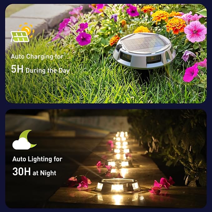 AGPTEK 5 in 1 Solar Driveway Lights Outdoor with Ground Spikes, IP67 Waterproof Solar Lights with 5 Modes (Blue/White/Warm/Mixed/Flashing) for Deck, Stairs, Pathway, Garden, Patio(Hexagon, 12 Pack)