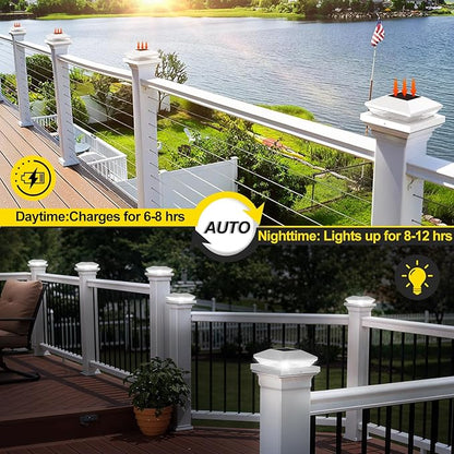 T-SUN Solar Fence Post Cap Lights 18 Pack – Outdoor Waterproof Solar Powered Deck Post Lights for 4x4 5.5x5.5 6x6 Vinyl/Wooden Posts – Warm/Cool White Modes for Porch,Yard,Walkway,Gate