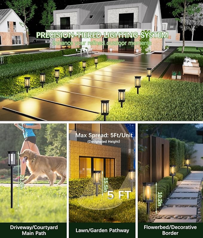 Solar Pathway Lights, 8 Pack Solar Lights Outdoor Waterproof IP65, Auto On/Off Outdoor Solar Lights for Pathway, Garden, Yard, Walkway, Lawn, Patio, Driveway, Landscape Decor Lighting, Black