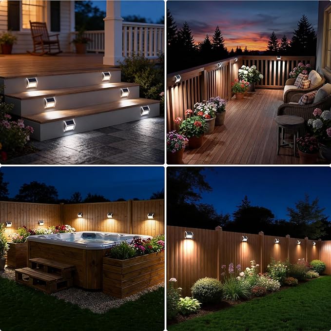 JSOT Solar Lights Outdoor for Deck,Waterproof Solar Garden Lights Decorative Outside Lamp for Walkway,Fence Post,Backyard,Railing,Wall,Pool,Step,Stairs 8 Lights Cool White
