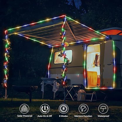 Solar Rope Lights, 2 Packs Total 66ft 200LED Solar String Lights, 8 Modes Waterproof Solar Powered Outdoor Light, Flexible Clear Tube Light for Garden Backyard Patio Deck Pool Tree Decor - Multicolor