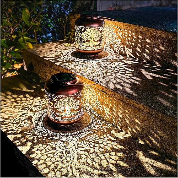 2-Pack Courtyard Solar Lanterns, Waterproof LED Garden Lights