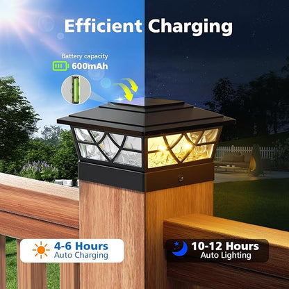 NIORSUN Solar Post Lights Outdoor 12 Pack, 2 Modes LED, Deck Fence Post Solar Lights for 3.5x3.5 4x4 5x5 5.5x5.5 Caps Patio Garden Decoration, Black