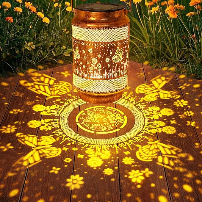 2 Pack Butterfly Solar Lanterns Outdoor Waterproof Solar Garden Decor, Birthday Gifts for Women Mom Grandma, Metal Hanging Lights with Shepherd Hook for Outside Yard Patio Pathway Porch