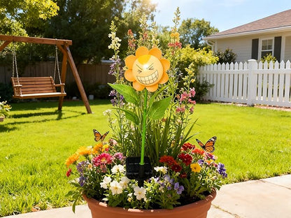 Personified Bobble Face Wind Spinners Sunflower Solar Light Outdoor with Funny Smiling Eyes Face - Garden Decor, Waterproof Auto-On/Off Pathway, Lawn, Yard Stake Light for Decorations - Single Pack