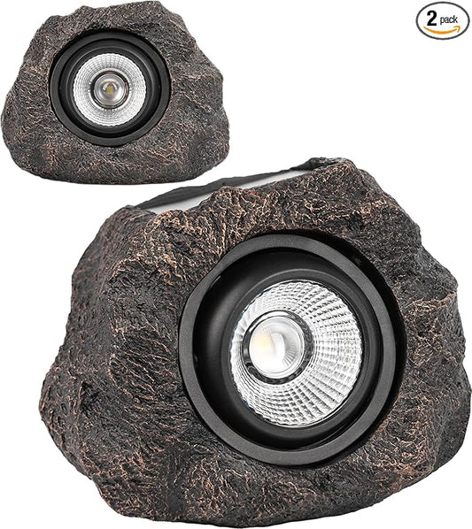 Solar Rock Lights Outdoor – 2 Pack Waterproof LED Landscape Garden Spotlights, Realistic Stone Design, Wireless Solar Powered Pathway Lights for Yard, Walkway, Patio & Lawn Decoration (Auto On/Off)