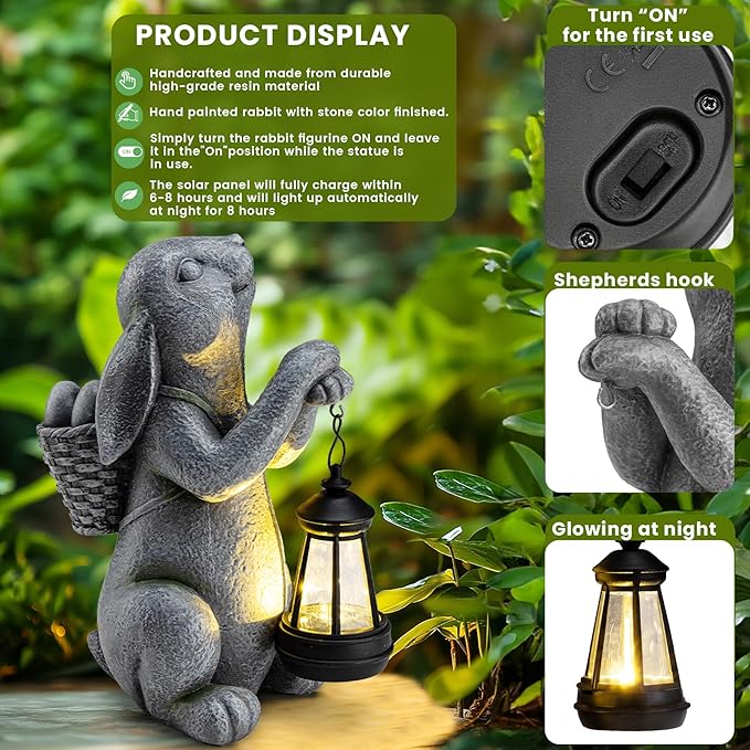 Solar Rabbit Garden Statue Light, Outdoor Decor
