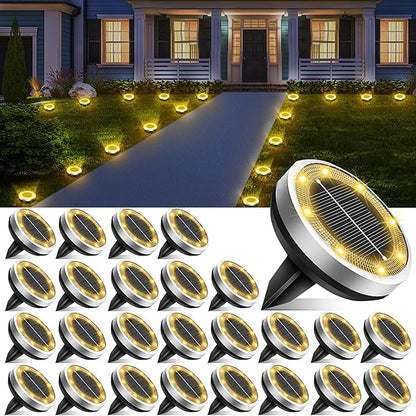 Solar Lights Outdoor Waterproof, 26 Pack 8 LED, Thickened Stainless Steel Ground Light, Solar Garden Lights Landscape Lighting for Patio Pathway Lawn Yard Deck Driveway Walkway, Warm White