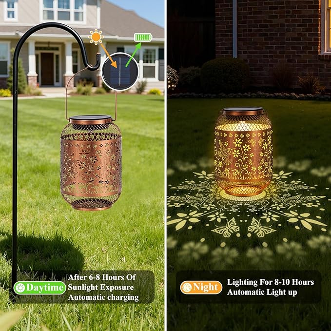 Vaukki Solar Lantern Outdoor Waterproof, Hummingbird Garden Decor Birthday Gifts for Women Friendship Mom Grandma Sister, Metal Hanging Solar Lights for Outside, Patio, Yard, Backyard, Porch, Pathway