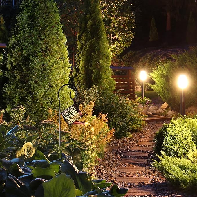 Honoson Solar Watering Can with Lights Solar Outdoor Garden Decor Fairy Water Can Hanging Lantern Landscape Sprinkle Waterproof Twinkle LED Decorative Gift for Women Yard Patio Pathway(Classic Style)