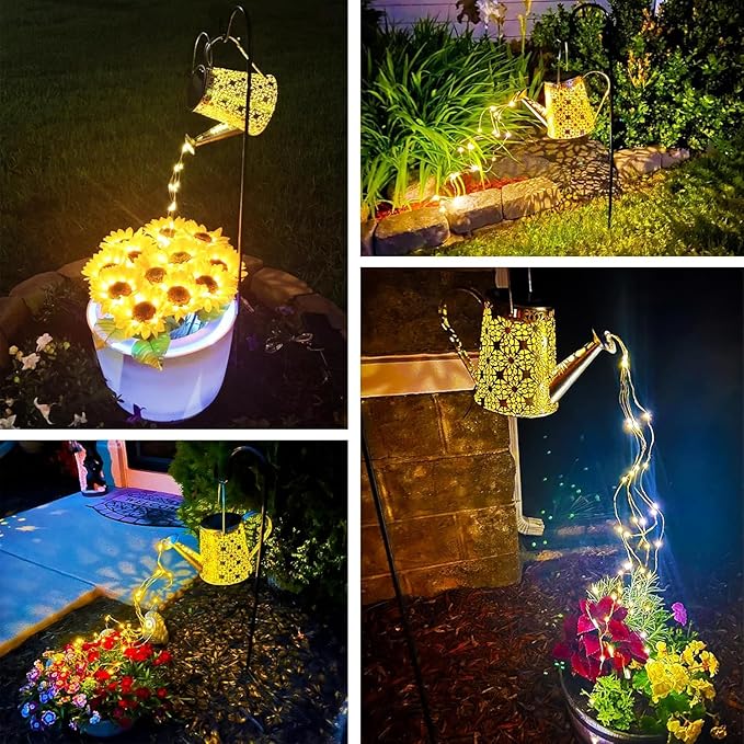 Solar Watering Can Lights, Large Retro Metal Hanging Solar Lights Outdoor Waterproof, Birthday Gifts for Women Mom Grandma Garden Decor Yard Light LED Decoration Outside for Porch Lawn Patio