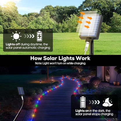 ICRGB Solar Rope Lights Outdoor, 132FT 400 LED Solar Rope Lights,IP67 Waterproof, 8 Modes, Outdoor Patio Porch Tree Wedding Christmas Pool Garden Decorative (Multi-Colored)