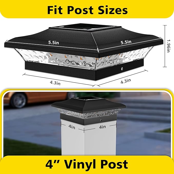 T-SUN 4x4 Solar Post Cap Lights Outdoor 12 Pack, Warm White LED Fence Post Solar Lights Fit for 4x4 Vinyl Posts, Waterproof Deck Light Solar Powered for Garden Patio Gate Porch