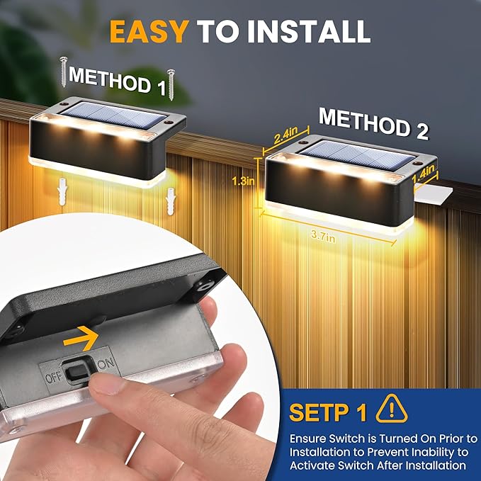 SOLPEX Solar Fence Lights, Solar Deck Lights Outdoor Waterproof Solar Powered for Step, Stair, Balcony,Front Porch,Garden, Walkway,Yard, Patio Decor, IP65 Waterproof (16 Pack, Warm White) 6 LEDs