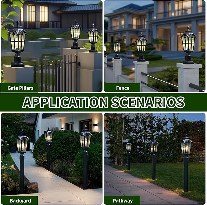 Outdoor Post Lights Fixture Anti-Rust Lamp Post Light Fixture Waterproof Exterior Pole Light Outside Pole Lighting for Yard Pathway Driveway Fence