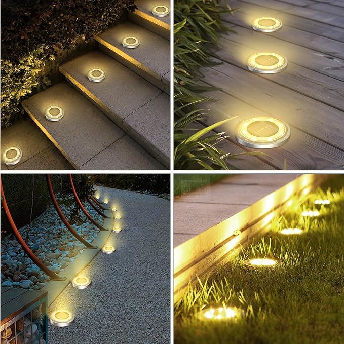 18-Pack Solar Ground Disk Lights, Warm White Waterproof LED