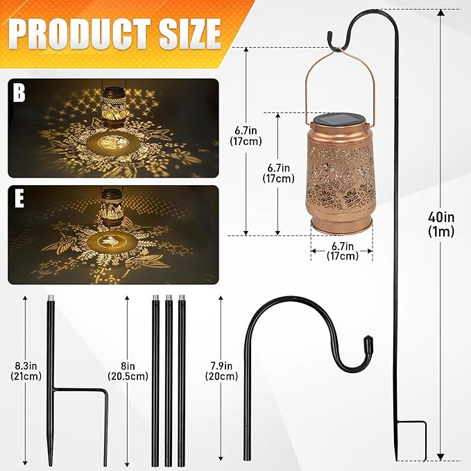 2-Pack Elegant Hummingbird Solar Lanterns for Porch, Waterproof LED