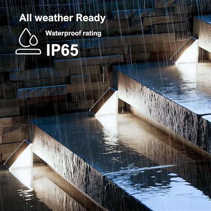 Grey Solar Step Light Outdoor Stair Lights, Deck Lights Outdoor Powered IP65 Waterproof, 6500K Cool White Solar Outdoor Step Light, Decor for Stair, Deck, Step,Porch and Outside Patio, 12 Pack