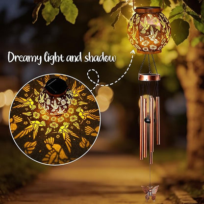 Christmas Hummingbird Lantern Wind Chime - Handcrafted Garden Art with Melodic Tones, Weather-Resistant Metal Wind Chime for Outdoor Patio, Porch, and Garden Decor, for Nature Lovers