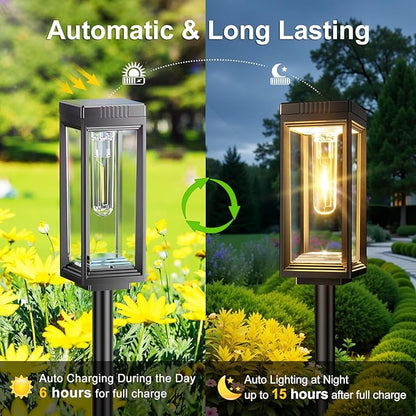 WdtPro Bright Solar Pathway Lights Outdoor, 8 Pack Solar Powered Garden Lights Waterproof, Auto On/Off, Up to 15 Hrs Outdoor Light for Pathway Yard Walkway Driveway Patio Decor Landscape