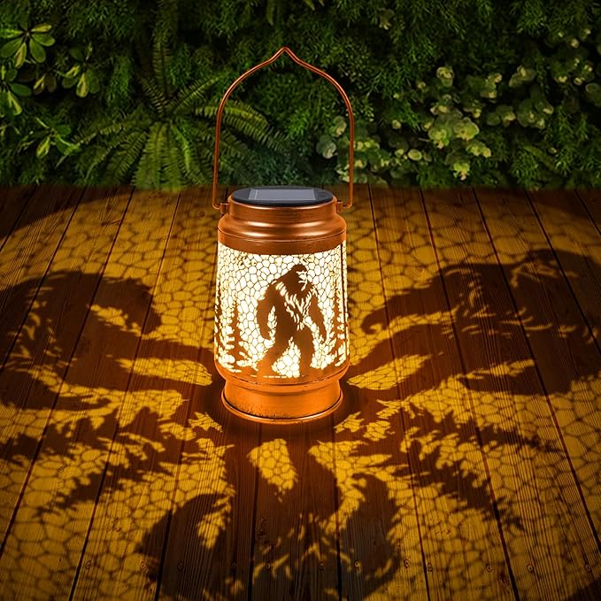 Bigfoot Solar Lanterns Outdoor Waterproof - Wxiben Bigfoot Sasquatch Gifts for Men Women, Big Foot Metal Solar Hanging Lights, Decorative LED Lanterns for Tabletop Yard Patio Lawn Garden Decor
