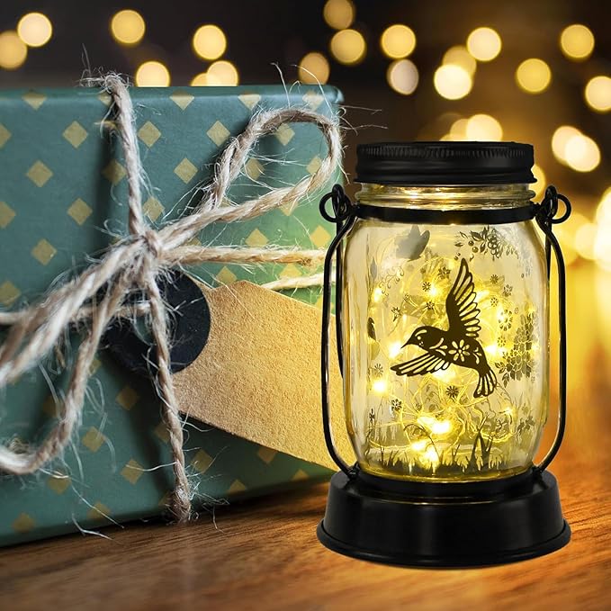 Christmas Gifts for Women Hummingbird Solar Lanterns Hummingbird Mom Birthday Gift Solar Lights Hummingbird Gifts Bird Christmas Decorative Lanterns for Yard, Patio, Lawn, Pathway, Garden Decor
