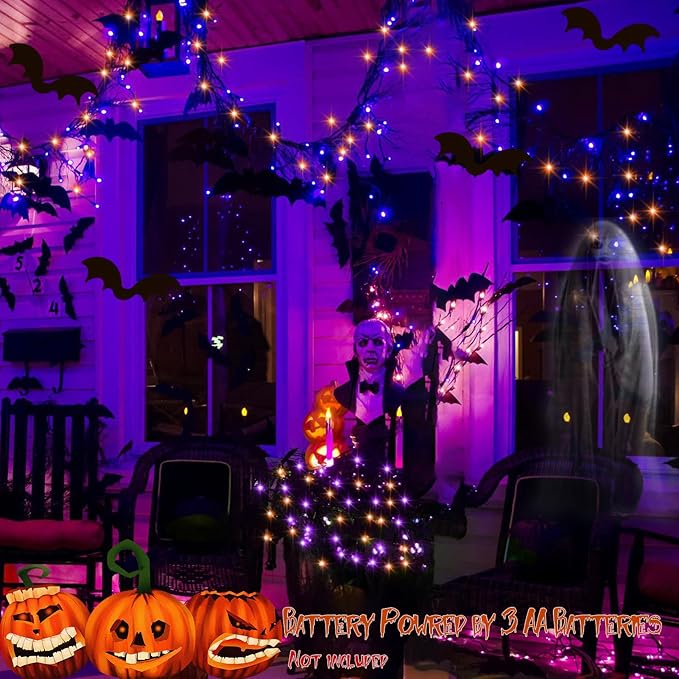Halloween Backyard String Lights 2-Pack, 66ft 200 LED Waterproof