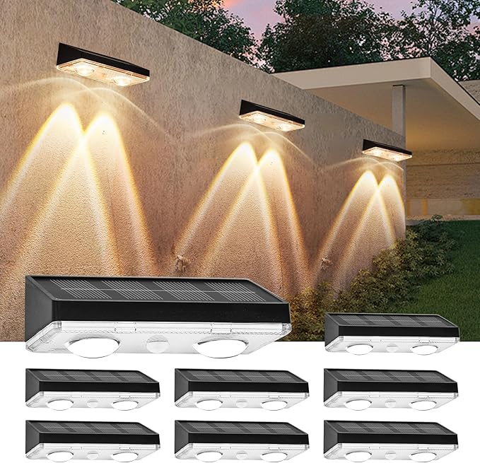 Solar Fence Lights Outdoor 8 Pack – Warm White with IP65 Waterproof Solar Deck Lights, 3000K Soft Ambient Glow for Fence Post, Backyard, Patio, Pathway – 12+ Hour Runtime, No Wiring, Auto On/Off