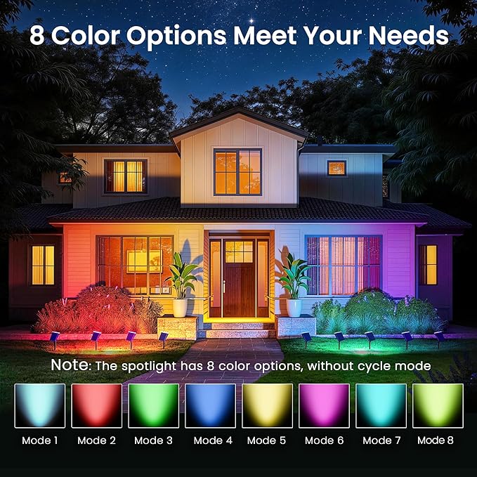 Color Changing Solar Spot Lights Outdoor Waterproof IP65,9 Lighting Modes Multicolor RGB Christmas Spotlight for Porches Yard Gardens Landscape Deconrations-8 Pack