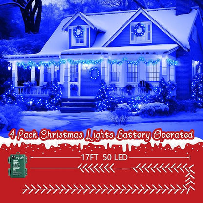 4-Pack 200 LED Christmas Twinkle Lights, 66ft Waterproof for Patio
