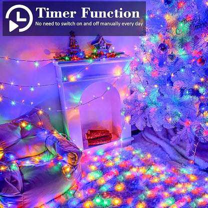 Christmas Lights Outdoor Battery Operated Total 100LED 33ft for Christmas Decorations 16.4Ft*2, 50LED*2 Waterproof Indoor with Timer for Christmas Decor, Multicolor