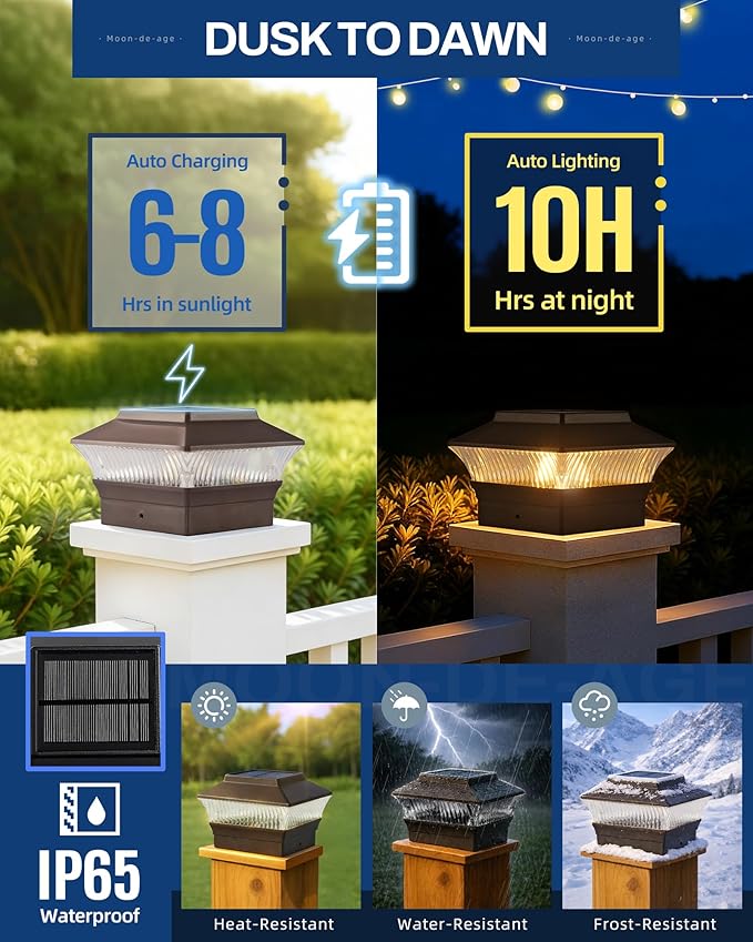 8 Pack 4x6 4x4 Solar Post Cap Lights, 25 Lumens 3000K Warm Light Solar Fence Lights Outdoor Waterproof IP65, Deck Posts Light Caps, Brown