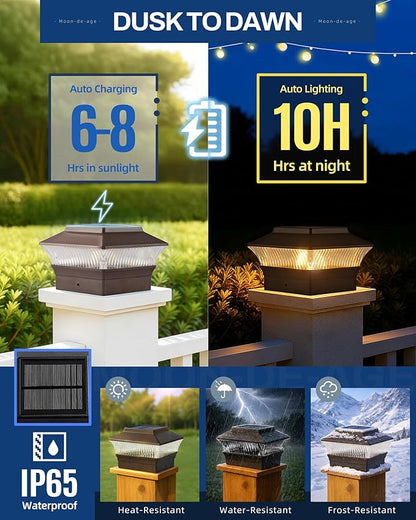8 Pack 4x6 4x4 Solar Post Cap Lights, 25 Lumens 3000K Warm Light Solar Fence Lights Outdoor Waterproof IP65, Deck Posts Light Caps, Brown