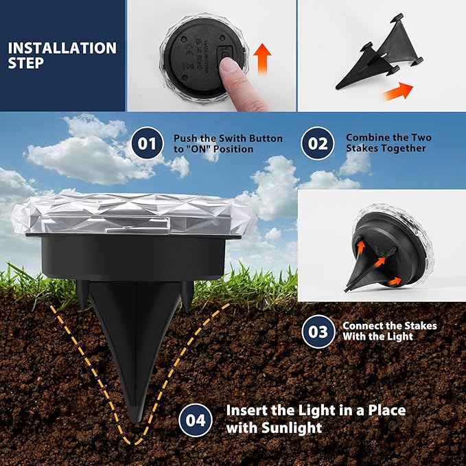 Solar Ground Lights 12 Pack Waterproof Outdoor Solar Lights for Yard Led Solar Garden Lights Bright Solar Powered Disc Light In-Ground Landscape Lighting for Patio Pathway Walkway Driveway, White