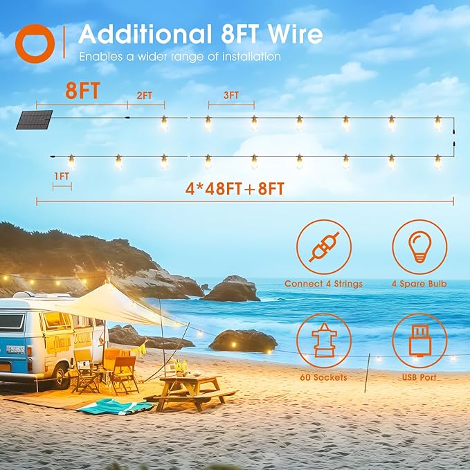 200ft String Lights for Yard, Waterproof LED