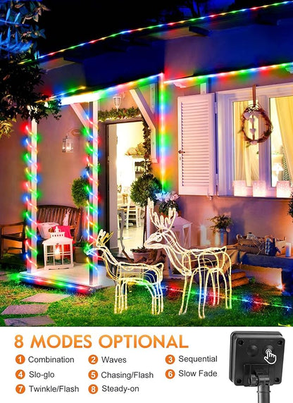 Brightown Solar Rope Lights, 39FT 100LED IP65 Waterproof Outdoor Solar String Lights with 8 Lighting Modes for Party, Garden, Yard, Home, Holiday, Tree Decoration, Multicolor