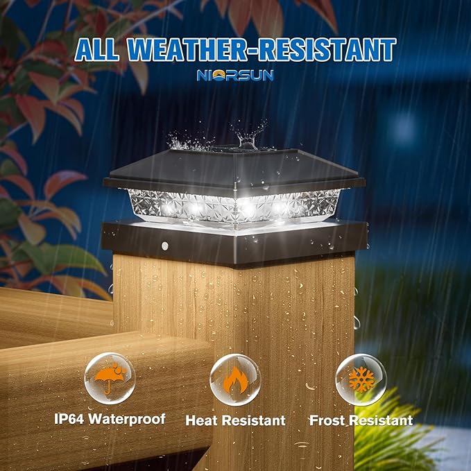 NIORSUN Solar Post Lights Outdoor, Fence Post Solar Lights Cool White, Waterproof, Garden Patio Fence Deck Decor, 4x4 Posts Cap Wood Vinyl, Black 16 Pack