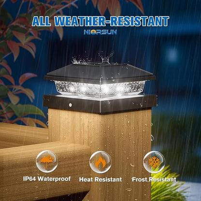 NIORSUN Solar Post Lights Outdoor, Fence Post Solar Lights Cool White, Waterproof, Garden Patio Fence Deck Decor, 4x4 Posts Cap Wood Vinyl, Black 12 Pack