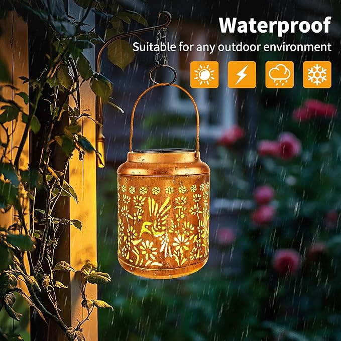 Solar Hummingbird Lanterns 2-Pack, Patio Hanging LED Decor