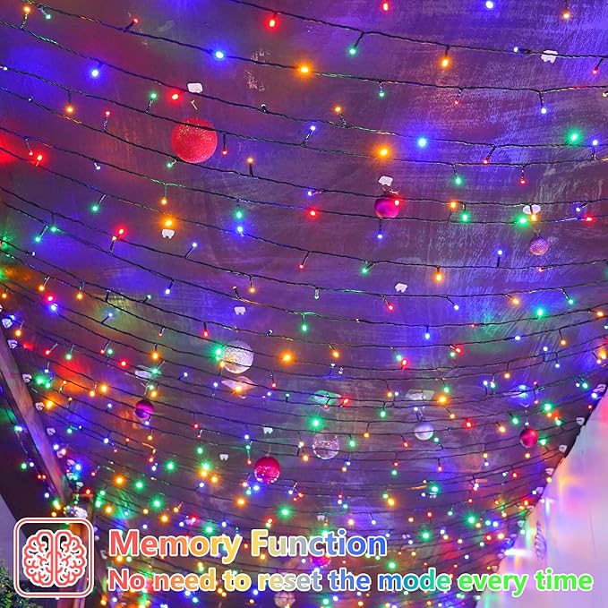 YEGUO Christmas Lights Battery Operated, 2 Pack Each 33ft 100 LED Multicolor String Lights Outdoor Waterproof, 8 Modes Green Wire Fairy Light Indoor with Remote