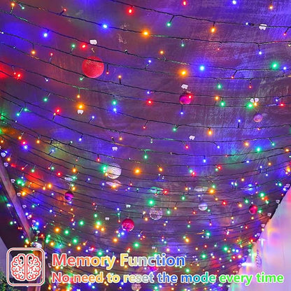 YEGUO Christmas Lights Battery Operated, 2 Pack Each 33ft 100 LED Multicolor String Lights Outdoor Waterproof, 8 Modes Green Wire Fairy Light Indoor with Remote