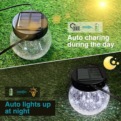 Kolpop Solar Lanterns Outdoor Waterproof 2 Pack, Hanging Solar Lights with 30 LED, Cracked Glass Hanging Globes for Garden Patio Fence Yard Christmas Tree Decoration, Cold White