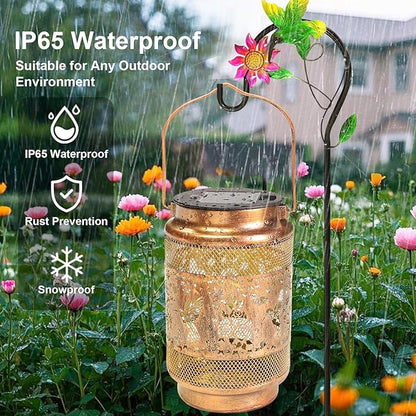 2 Pack Hummingbird Solar Lanterns Outdoor Waterproof Solar Garden Decor, Birthday Gifts for Women Mom Grandma, Metal Hanging Lights with Shepherd Hook for Yard Patio Pathway Backyard Porch