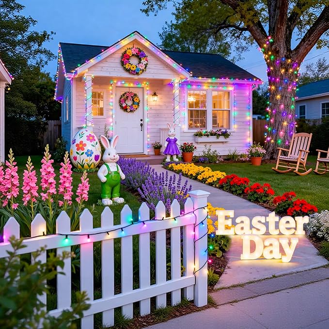 JMEXSUSS 2 Pack Easter Lights Battery Operated，Each 33 FT 100 LED Easter Lights String Outdoor Indoor, Colored Christmas Light Waterproof for Outside Decor Party House(Multicolor)