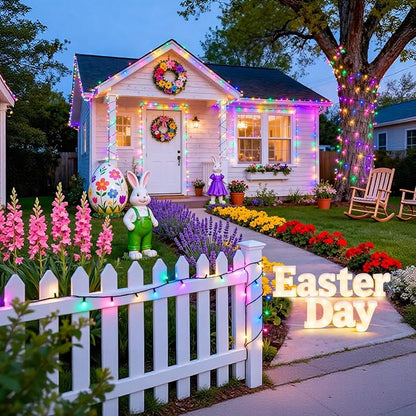 JMEXSUSS 2 Pack Easter Lights Battery Operated，Each 33 FT 100 LED Easter Lights String Outdoor Indoor, Colored Christmas Light Waterproof for Outside Decor Party House(Multicolor)