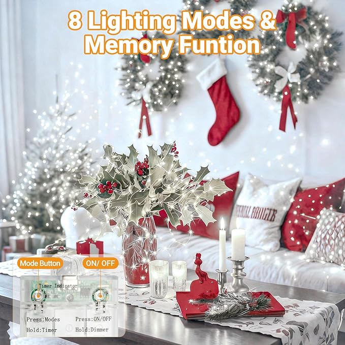 4-Pack Christmas String Lights, 33ft 100 LED Waterproof Twinkle Lights