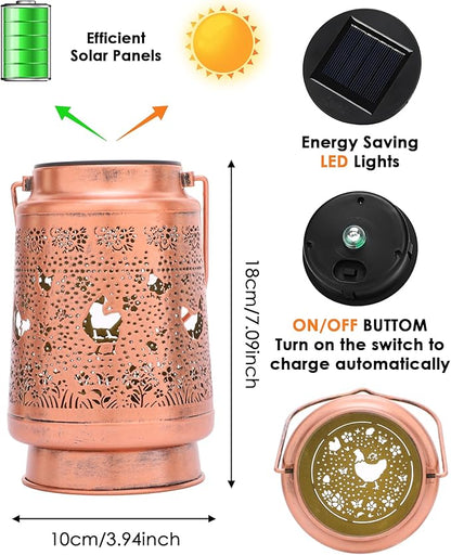 Chicken Gifts for Women - Waterproof Solar Lantern Outside Metal Yard Decor Hanging Lights Decorative Garden Patio Lawn Pathway Lighting Lamp New Year Birthday Gift for Mom Grandma Friends